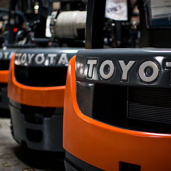 Image of a fleet of Used Toyota Forklifts in Toronto for Rentals, Service & GTA Regional Guide