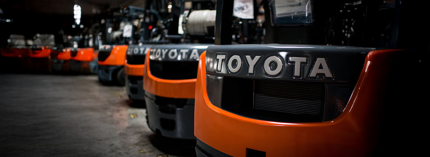 Image of a fleet of Used Toyota Forklifts in Toronto for Rentals, Service & GTA Regional Guide
