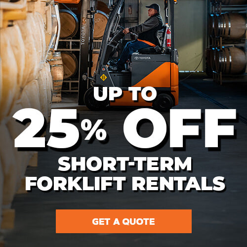 Liftow Forklift Rental Promotion: Up to 25% off short-term rentals.