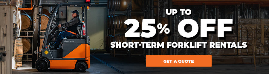 Liftow Forklift Rental Promotion: Up to 25% off short-term rentals.